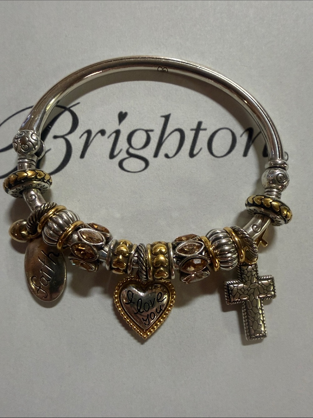 🕊️BRIGHTON VINTAGE ‘I Love You’ ‘Silver Charms Bangle Bracelet! Great gift idea